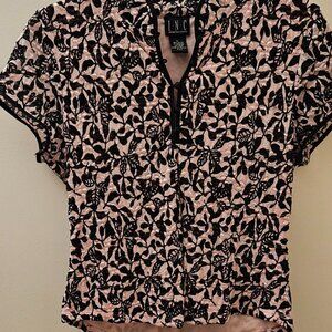 GREAT PRICE!!INC Pink and Black Nylon Top with Black Trim and Covered Buttons, L